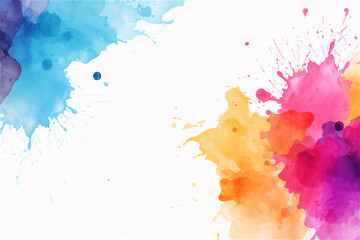 Abstract pink, blue and yellow watercolor on white background.The color splashing in the paper. AI generated content