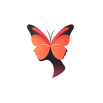 Beauty Butterfly Logo Design. Beautiful Woman Face with Butterfly Logo Design.