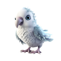 3D rendering of a cute white and blue parrot isolated on white background
