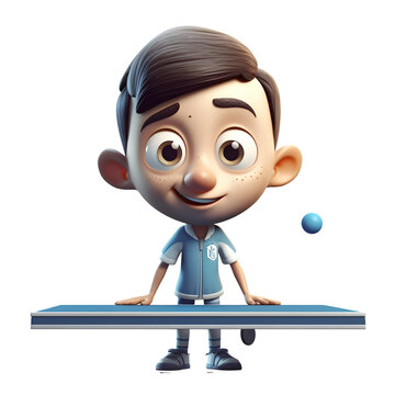 3D Render of a Little Boy playing ping pong isolated on white background