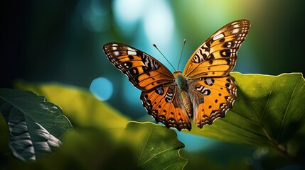 Obraz premium Butterfly on flower. AI generated art illustration.