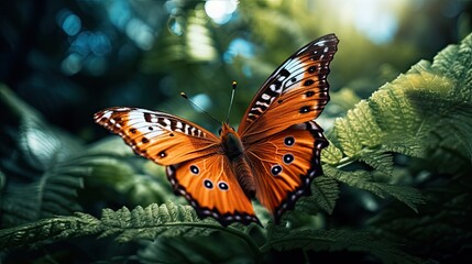 Obraz premium Butterfly on flower. AI generated art illustration.