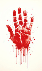 Bloody red hand print against a white background. Halloween horror illustration - obrazy, fototapety, plakaty