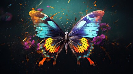 Obraz na płótnie Canvas Butterfly on flower. AI generated art illustration.