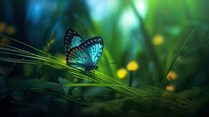 Fototapeta na wymiar Butterfly on flower. AI generated art illustration.