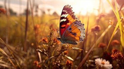 Obraz premium Butterfly on flower. AI generated art illustration.