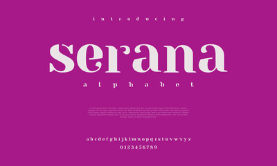 Serana premium luxury elegant alphabet letters and numbers. Elegant wedding typography classic serif font decorative vintage retro. Creative vector illustration