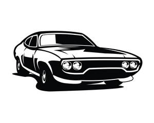 Obraz na płótnie Canvas old camaro car logo. silhouette vector. isolated white background view from front. Best for logo, badge, emblem, icon, design sticker, vintage car industry. available in eps 10.