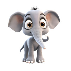 Cartoon elephant with big eyes on white background - 3D Illustration