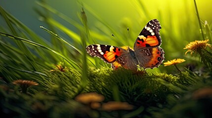 Butterfly on flower. AI generated art illustration.