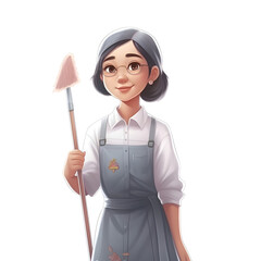 Housewife with a brush. Realistic 3d render illustration.