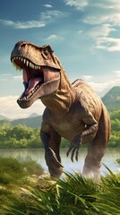 Tyrannosaurus dinosaur 3d render. AI generated art illustration.
