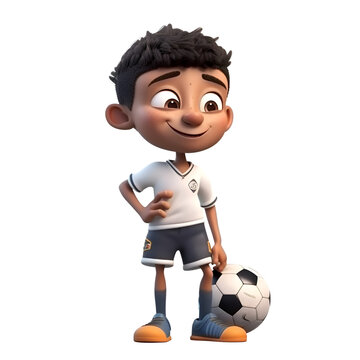3D Render of a Little Boy with soccer ball isolated on white background