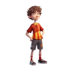 3D Render of a little boy with soccer jersey on white background