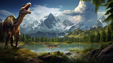 Tyrannosaurus dinosaur 3d render. AI generated art illustration.
 - obrazy, fototapety, plakaty