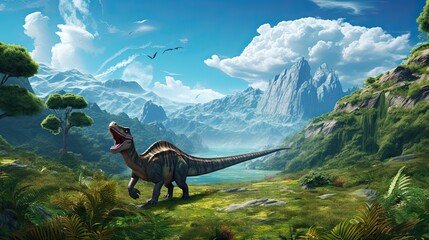 Tyrannosaurus dinosaur 3d render. AI generated art illustration.

