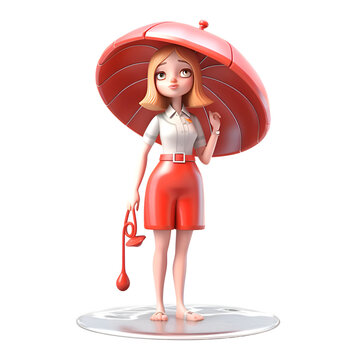Illustration of a beautiful young woman with an umbrella. 3d rendering