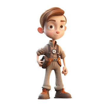 3D Render of a Little Boy with Brown Jacket and Brown Shoes