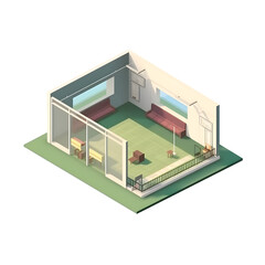 Isometric house. Vector illustration of a house with a porch.