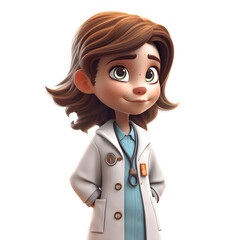 3D Render of a Kid Girl with a Doctor's Coat on White Background