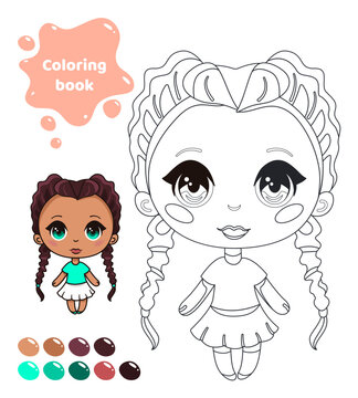 Coloring book for kids. Anime girl with pigtails.