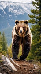 Obraz premium Bear in the lake. AI generated art illustration. 