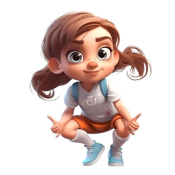3D Render of a Cute Little Girl with Clipping Path