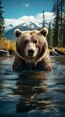 Bear in the lake. AI generated art illustration.
