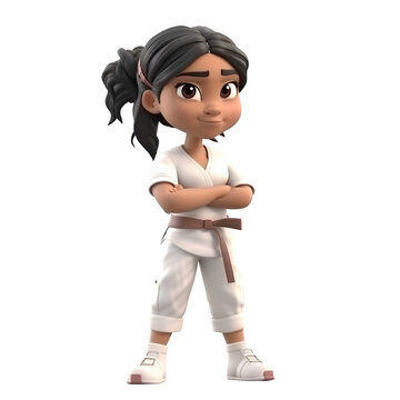 3D Render of a Little Karate Girl on white background with clipping path