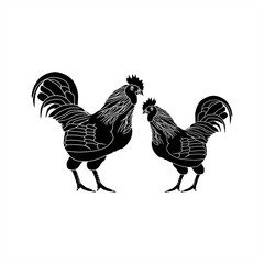 silhouette illustration of a pair of black cocks for an icon or logo