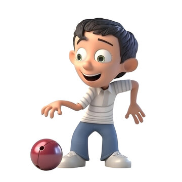 3D illustration of a casual man with a bowling ball in his hand