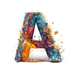 Alphabet made of colorful watercolor splashes isolated on white background