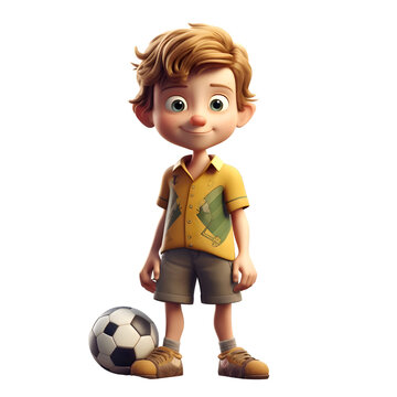 3d Render of Little Boy with soccer ball isolated on white background