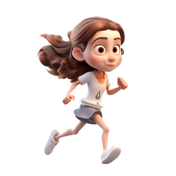 3d illustration of a girl running. isolated on white background.