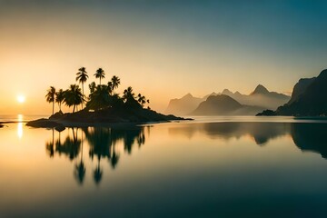 Fotos geradas com inteligência artificial de praias e paisagens.