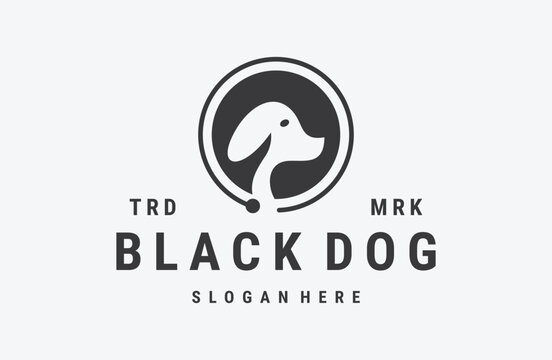 Black dog logo vector icon illustration hipster vintage retro .