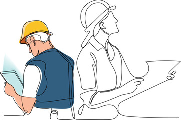 construction manager and engineer working on building site. Vector illustration