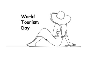 Single one line drawing World tourism day concept. Continuous line draw design graphic vector illustration.