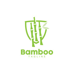 Bamboo Logo, Panda Food Green Plant Vector, Simple Minimalist Design, Illustration Element Template