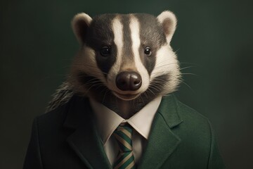 Anthropomorphic badger dressed in a suit like a businessman. business concept. AI generated, human enhanced