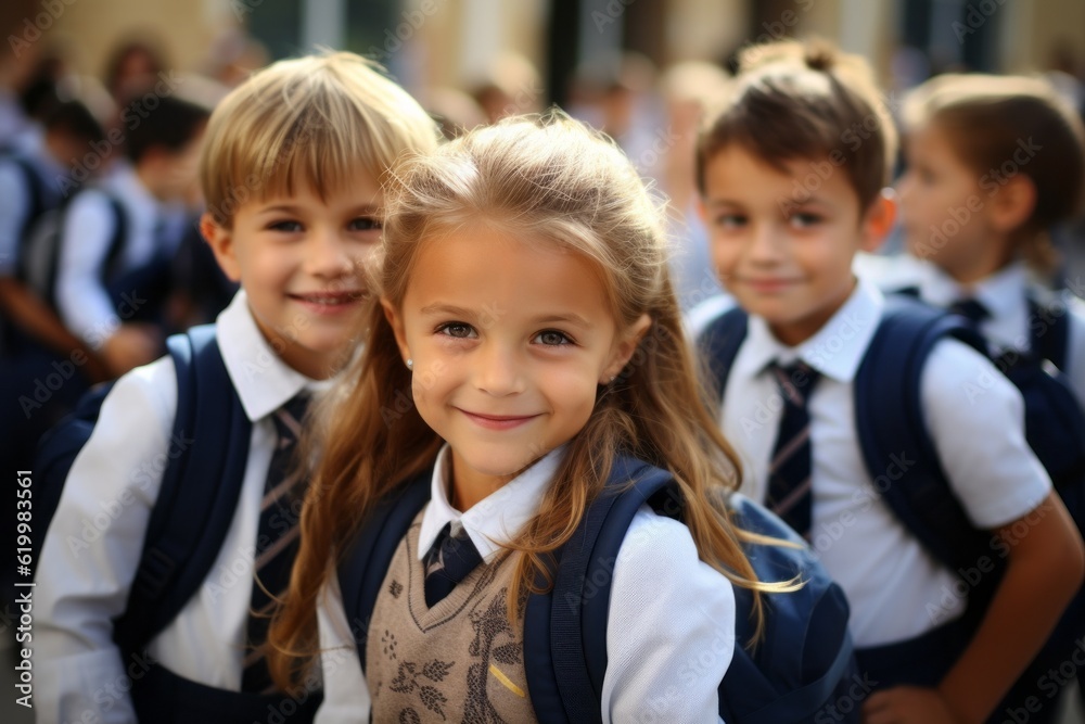 Sticker children go to school. back to school concept. background with selective focus