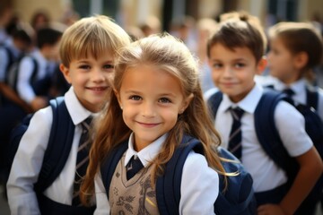 Children go to school. Back To School concept. Background with selective focus