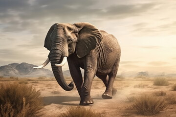 Naklejka na ściany i meble elephant walking with nice landscape