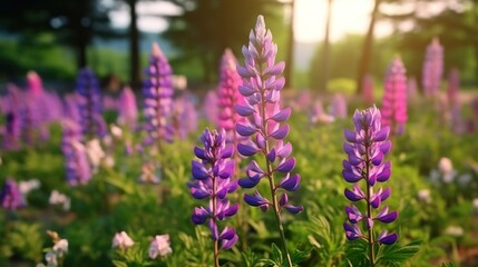 Obraz premium wild Lupins in Arrow town, New Zealand beautiful spring purple flowers