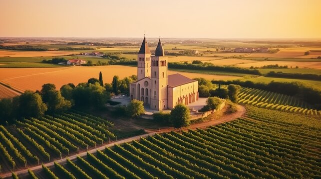 Pomposa Abbey, medieval church and campanile tower. Codigoro Ferrara, Emilia Romagna, evening view