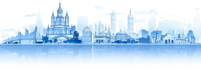 Middle east city skyline silhouette in the style of simple sketch forms. 