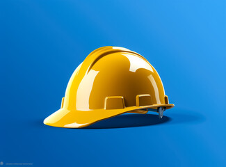 Fototapeta premium Construction job safety helmet on a blue background. 