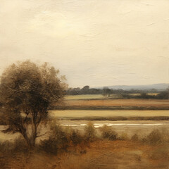 Timeless Beauty: Vintage Landscape with Fields and Trees