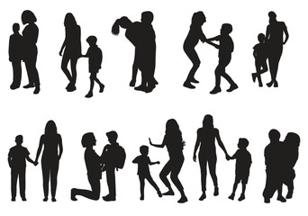Set of group mom and kid silhouette 