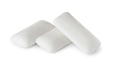 Many tasty chewing gums on white background